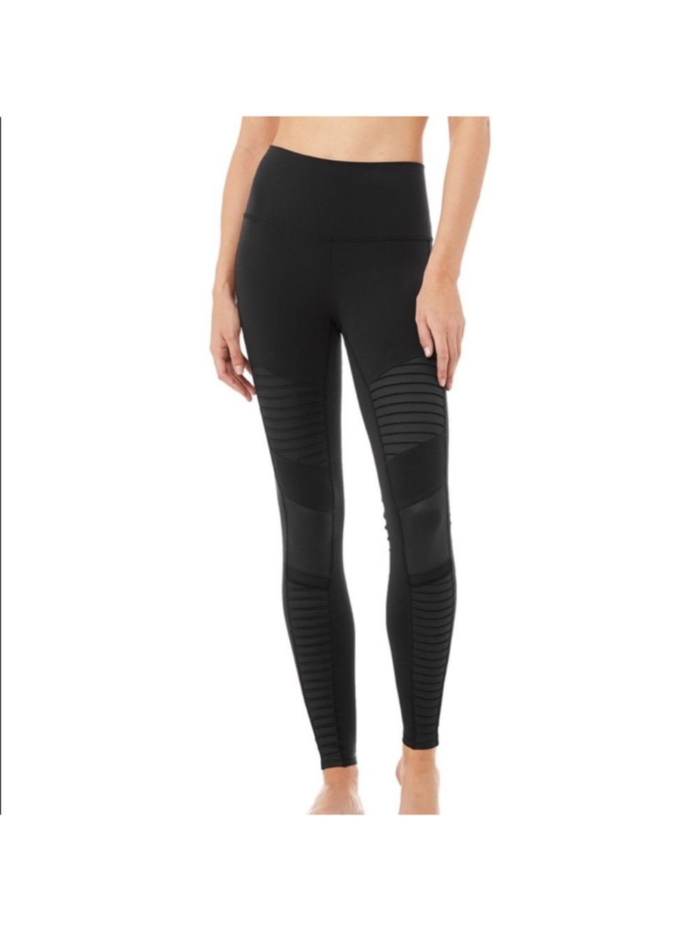 ALO Yoga Black High-Rise Moto Ribbed Leggings